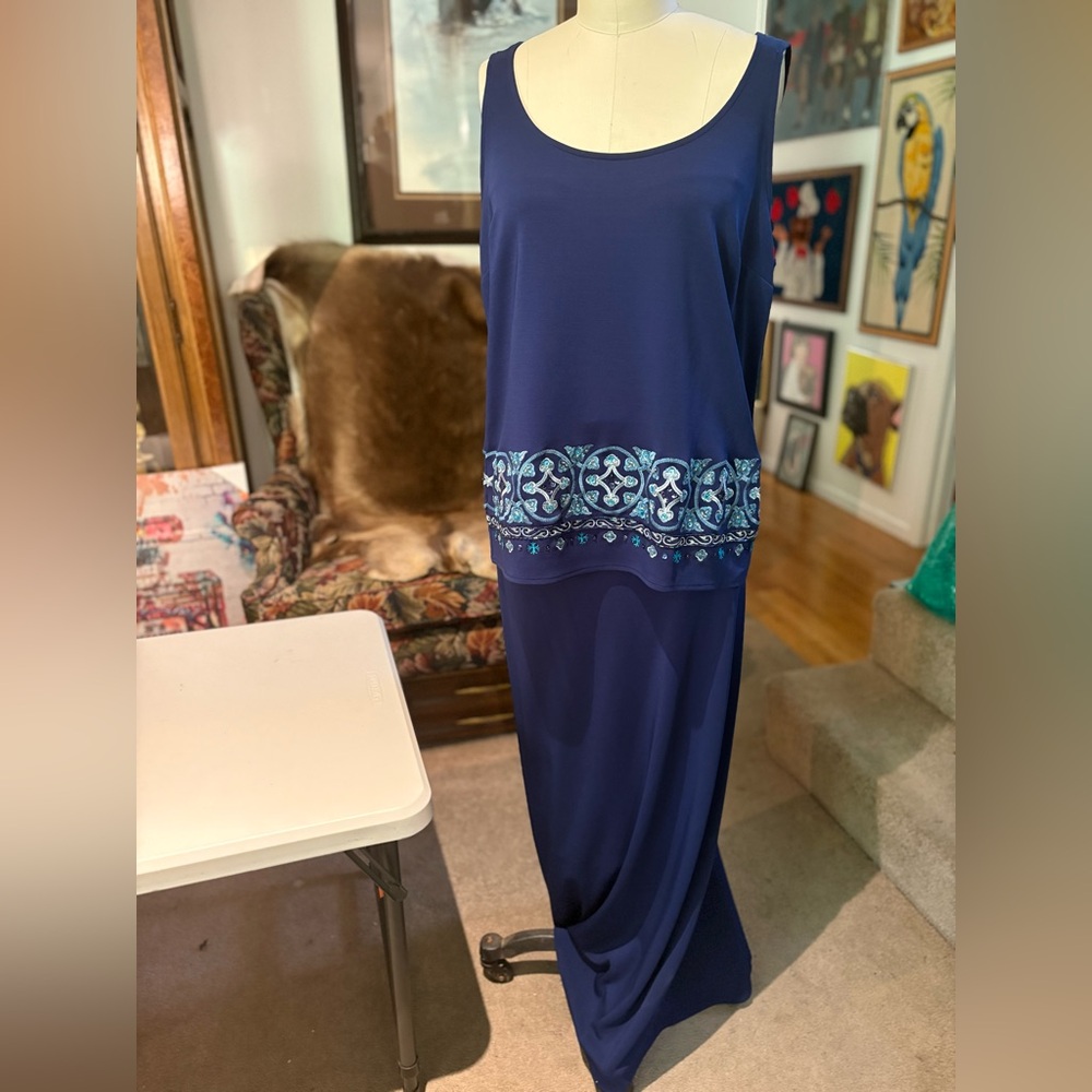 Vintage Jewel-Tone Navy Violet 2-Piece Set Formal Evening Ensemble